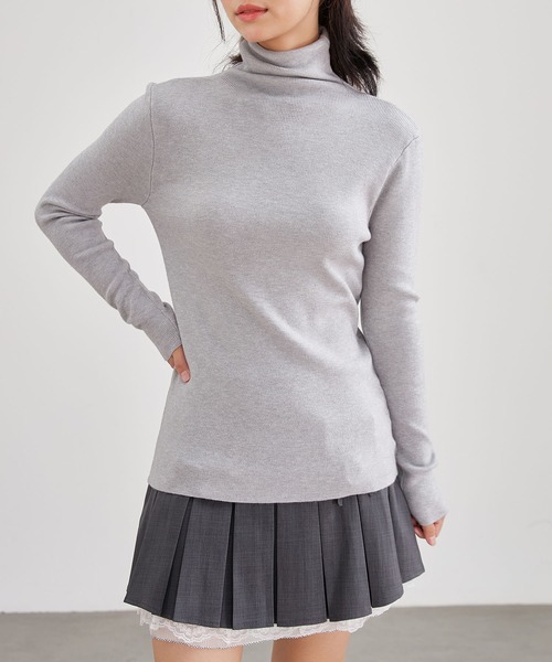 Lace Ladies(レースレディース)の「ウールタッチ ベーシック ハイネック ニット プルオーバー(ニット/セーター・レディース・グレー/ベージュ/アイボリー/ブラック/グレイッシュベージュ・FREE)」の1枚目の写真
