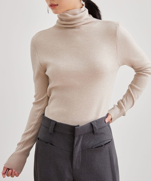 Lace Ladies(レースレディース)の「ウールタッチ ベーシック ハイネック ニット プルオーバー(ニット/セーター・レディース・グレー/ベージュ/アイボリー/ブラック/グレイッシュベージュ・FREE)」の5枚目の写真