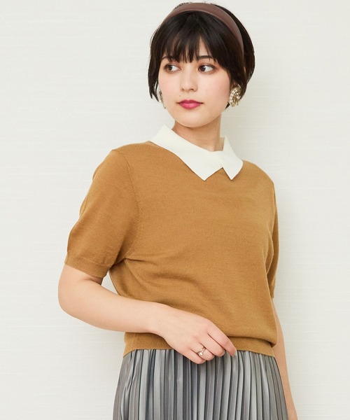 JETSET SOLO PLUS (ジェットセットソロプラス)の「【ARTLOVE】シロ襟コンビ 5分袖ニット(ニット/セーター・レディース・キャメル/ネイビー・36)」の5枚目の写真