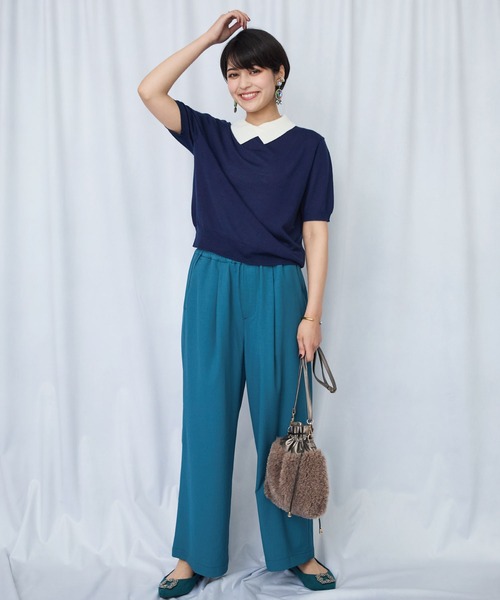 JETSET SOLO PLUS (ジェットセットソロプラス)の「【ARTLOVE】シロ襟コンビ 5分袖ニット(ニット/セーター・レディース・キャメル/ネイビー・36)」の6枚目の写真