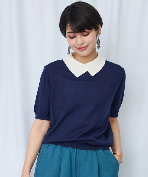 JETSET SOLO PLUS (ジェットセットソロプラス)の「【ARTLOVE】シロ襟コンビ 5分袖ニット(ニット/セーター・レディース・キャメル/ネイビー・36)」の10枚目の写真