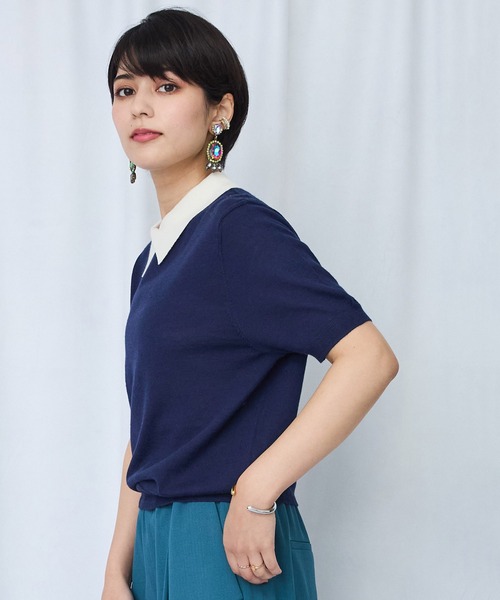 JETSET SOLO PLUS (ジェットセットソロプラス)の「【ARTLOVE】シロ襟コンビ 5分袖ニット(ニット/セーター・レディース・キャメル/ネイビー・36)」の11枚目の写真