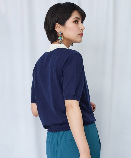 JETSET SOLO PLUS (ジェットセットソロプラス)の「【ARTLOVE】シロ襟コンビ 5分袖ニット(ニット/セーター・レディース・キャメル/ネイビー・36)」の12枚目の写真