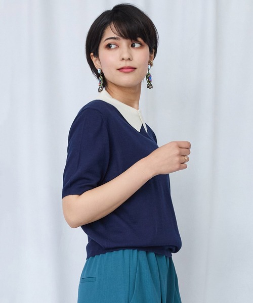 JETSET SOLO PLUS (ジェットセットソロプラス)の「【ARTLOVE】シロ襟コンビ 5分袖ニット(ニット/セーター・レディース・キャメル/ネイビー・36)」の13枚目の写真