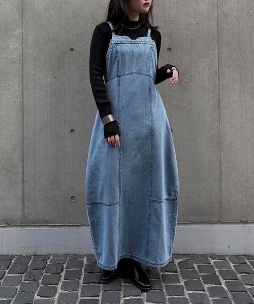 &g'aime(アンジェム)の「【&g'aime】デニムコクーンドレス Denim Cocoon Dress(ワンピース・レディース・ブラック/ブルー・FREE)」の2枚目の写真