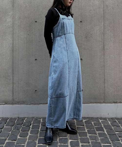 &g'aime(アンジェム)の「【&g'aime】デニムコクーンドレス Denim Cocoon Dress(ワンピース・レディース・ブラック/ブルー・FREE)」の9枚目の写真