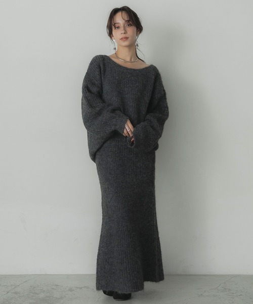 Elishe（エリシェ）の「ヘアリーニットロングスカート（スカート・レディース・チャコールグレー/ホワイト/オレンジ・FREE）」の2枚目の写真