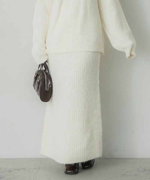 Elishe（エリシェ）の「ヘアリーニットロングスカート（スカート・レディース・チャコールグレー/ホワイト/オレンジ・FREE）」の10枚目の写真