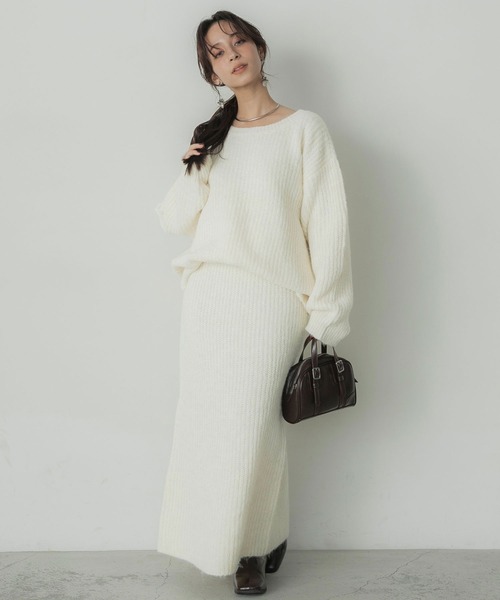 Elishe（エリシェ）の「ヘアリーニットロングスカート（スカート・レディース・チャコールグレー/ホワイト/オレンジ・FREE）」の14枚目の写真