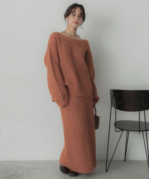 Elishe（エリシェ）の「ヘアリーニットロングスカート（スカート・レディース・チャコールグレー/ホワイト/オレンジ・FREE）」の18枚目の写真