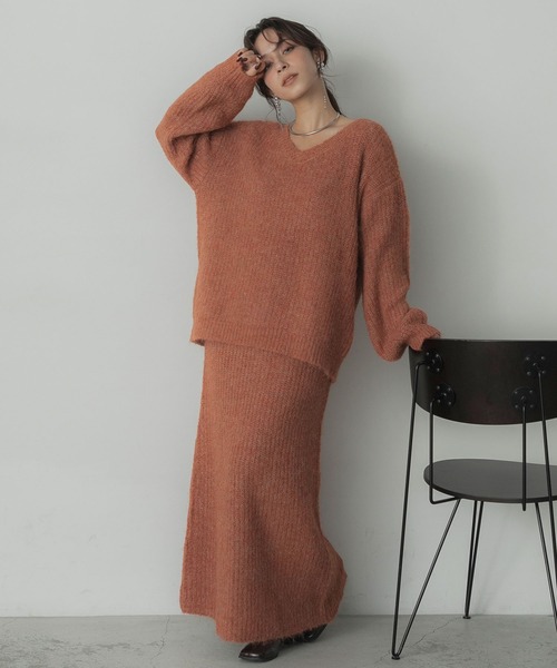 Elishe（エリシェ）の「ヘアリーニットロングスカート（スカート・レディース・チャコールグレー/ホワイト/オレンジ・FREE）」の19枚目の写真