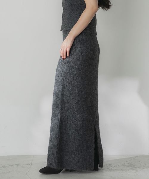 Elishe（エリシェ）の「ヘアリーニットロングスカート（スカート・レディース・チャコールグレー/ホワイト/オレンジ・FREE）」の5枚目の写真