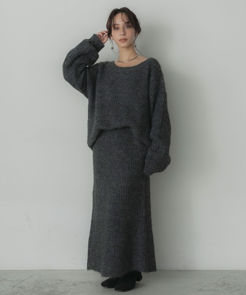 Elishe（エリシェ）の「ヘアリーニットロングスカート（スカート・レディース・チャコールグレー/ホワイト/オレンジ・FREE）」の9枚目の写真