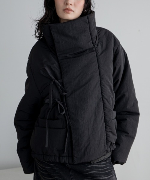 パタポン様 ダウン S黒 ダウンコート ダウンジャケット リボンデザイン ショートダウン