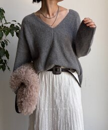 DouDou | ファーウール深Vプルオーバー(ニット/セーター)