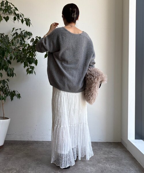 DouDou（ドゥドゥ）の「ファーウール深Vプルオーバー（ニット/セーター・レディース・チャコールグレー/ミント/モカ・FREE）」の21枚目の写真