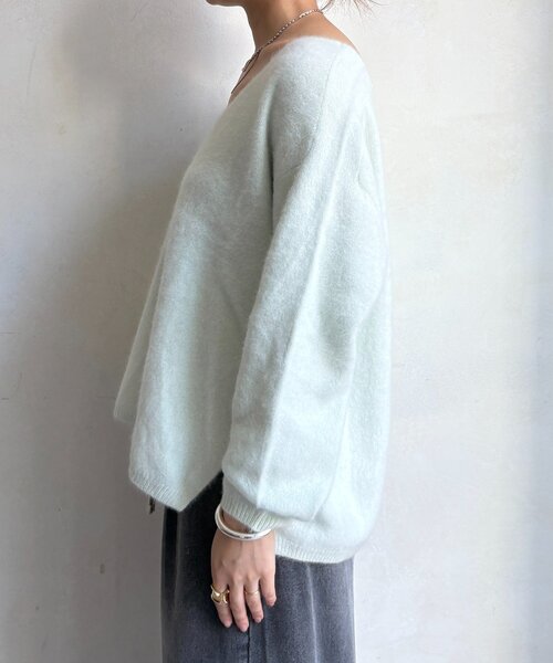 DouDou（ドゥドゥ）の「ファーウール深Vプルオーバー（ニット/セーター・レディース・チャコールグレー/ミント/モカ・FREE）」の10枚目の写真