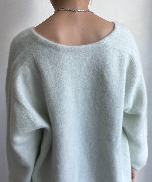 DouDou（ドゥドゥ）の「ファーウール深Vプルオーバー（ニット/セーター・レディース・チャコールグレー/ミント/モカ・FREE）」の12枚目の写真