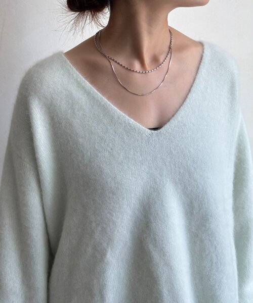 DouDou（ドゥドゥ）の「ファーウール深Vプルオーバー（ニット/セーター・レディース・チャコールグレー/ミント/モカ・FREE）」の13枚目の写真