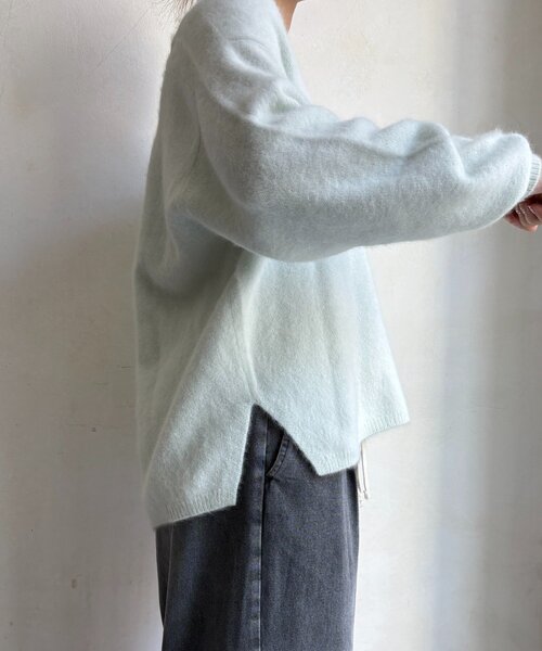 DouDou（ドゥドゥ）の「ファーウール深Vプルオーバー（ニット/セーター・レディース・チャコールグレー/ミント/モカ・FREE）」の16枚目の写真