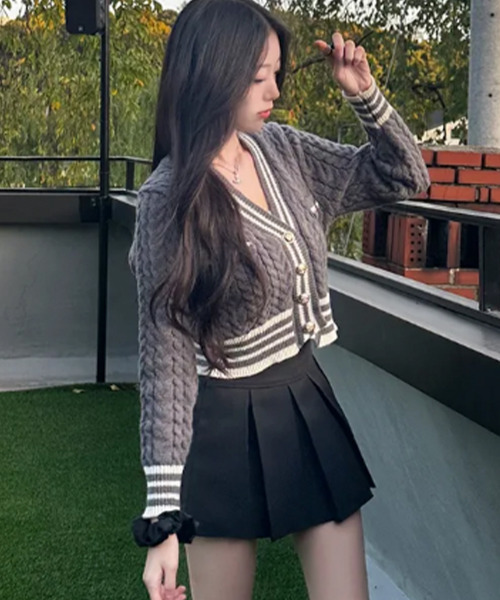 セール】ケーブル編み ショート丈 ニットカーディガン（ニット