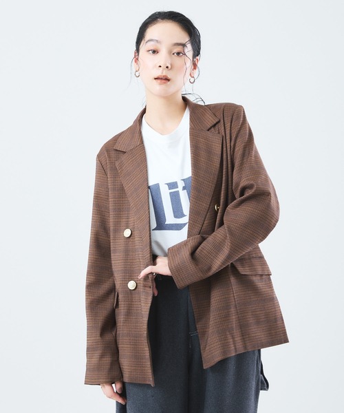 Muscat（マスカット）の「チェック　ダブルジャケット（テーラードジャケット・レディース・ベージュ/ブラウン・F）」の21枚目の写真