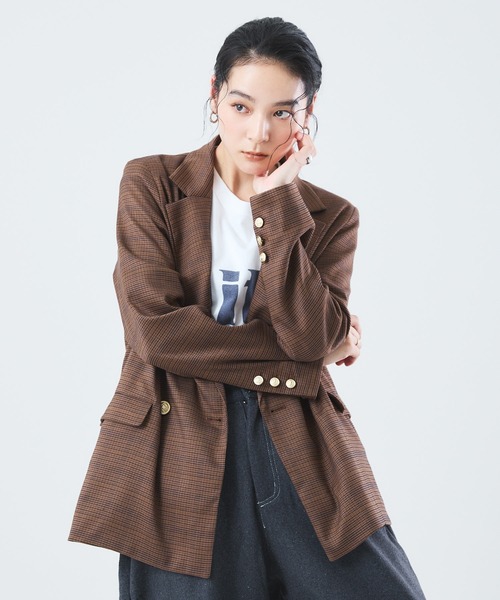 Muscat（マスカット）の「チェック　ダブルジャケット（テーラードジャケット・レディース・ベージュ/ブラウン・F）」の22枚目の写真