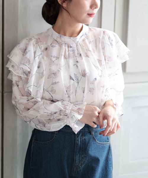Ruwan yu(ルワンユー)の「フラワージャガードシフォンブラウス【大きいサイズ対応】(シャツ/ブラウス・レディース・ピンク・LL/L/4L/3L)」の6枚目の写真