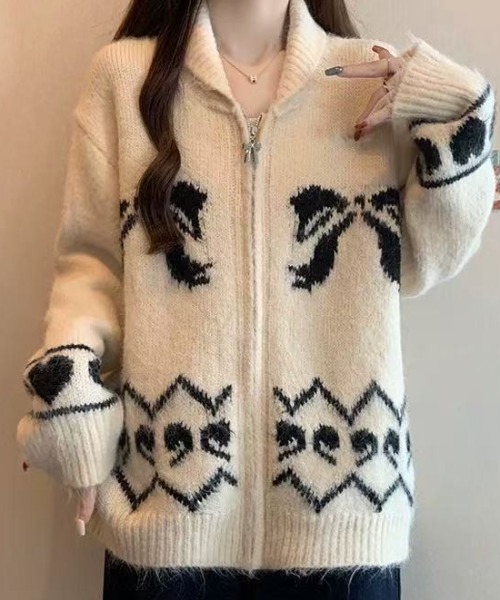 セール】リボン柄ニットカーディガン（カーディガン/ボレロ）｜ViViDAY