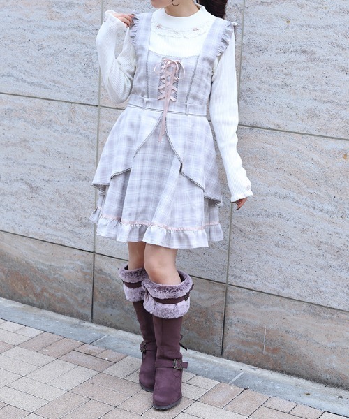 チェック柄編上ジャンスカ（ジャンパースカート）｜axes femme