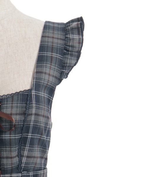 axes femme(アクシーズファム)の「チェック柄編上ジャンスカ(ジャンパースカート・レディース・ネイビー/ダークブラウン/ラベンダー・FREE)」の10枚目の写真