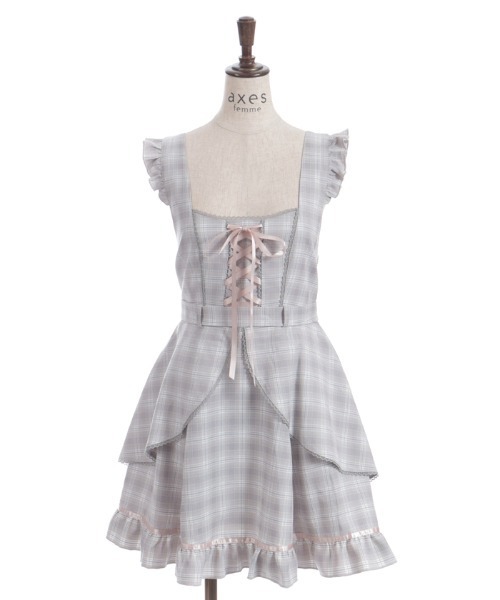 axes femme(アクシーズファム)の「チェック柄編上ジャンスカ(ジャンパースカート・レディース・ネイビー/ダークブラウン/ラベンダー・FREE)」の11枚目の写真