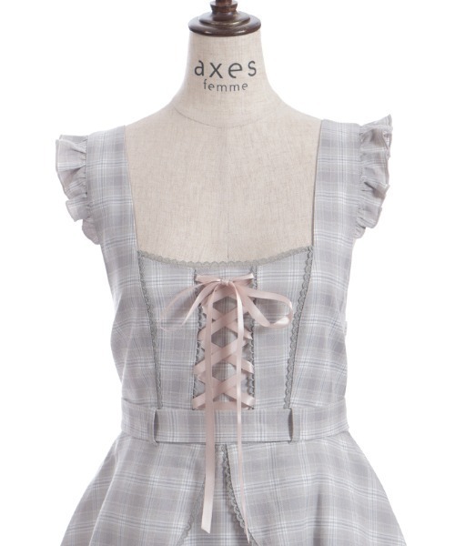 axes femme(アクシーズファム)の「チェック柄編上ジャンスカ(ジャンパースカート・レディース・ネイビー/ダークブラウン/ラベンダー・FREE)」の14枚目の写真