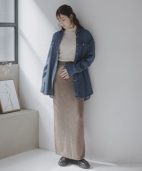 slattgir（スラットジール）の「高身長　ニットスカート（セットアップ対応）（トールサイズ）Essenave（スカート・レディース・グレー/ブラウン/ネイビー・TM/TL/TLL/T3L/T4L/T5L）」の4枚目の写真