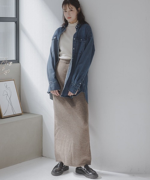 slattgir（スラットジール）の「高身長　ニットスカート（セットアップ対応）（トールサイズ）Essenave（スカート・レディース・グレー/ブラウン/ネイビー・TM/TL/TLL/T3L/T4L/T5L）」の5枚目の写真