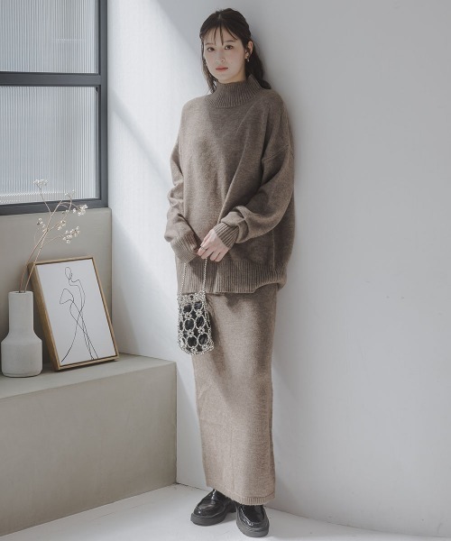 slattgir（スラットジール）の「高身長　ニットスカート（セットアップ対応）（トールサイズ）Essenave（スカート・レディース・グレー/ブラウン/ネイビー・TM/TL/TLL/T3L/T4L/T5L）」の8枚目の写真