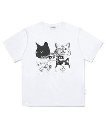 チャコールナティキャッツプリントオーバーサイズ半袖Tシャツホワイト