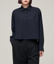 ウィメンズリラックスドクロップシルキーシャツ[ダークネイビー]