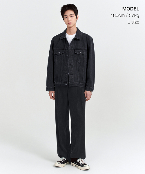 MUSINSA STANDARD（ムシンサスタンダード）の「リラックスデニムトラッカージャケット[ウォッシュドブラック]（デニムジャケット・メンズ・その他・MEDIUM/LARGE/X-LARGE/XX-LARGE）」の2枚目の写真