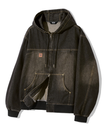 TRILLION（トリリオン）の「ヴィンテージウォッシングデニムワークフードジップアップ_イエローブラック（パーカー）」