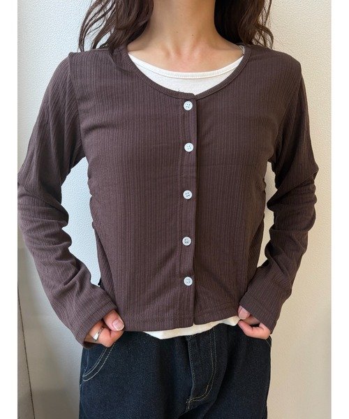 Geeong(ジーオン)の「【ZOZO限定】バイカラー レイヤード カーディガン 長袖(カーディガン/ボレロ・レディース・ブラウン/グレー/ブラック・FREE)」の3枚目の写真