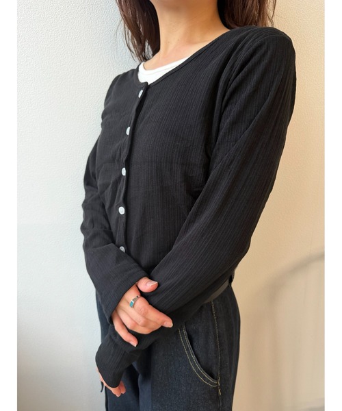 Geeong(ジーオン)の「【ZOZO限定】バイカラー レイヤード カーディガン 長袖(カーディガン/ボレロ・レディース・ブラウン/グレー/ブラック・FREE)」の5枚目の写真