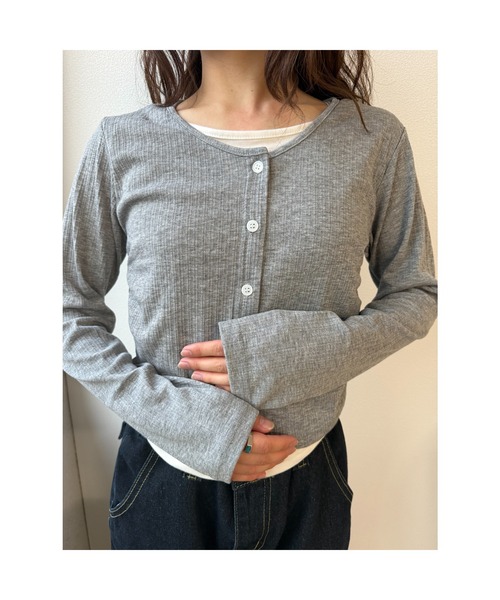 Geeong(ジーオン)の「【ZOZO限定】バイカラー レイヤード カーディガン 長袖(カーディガン/ボレロ・レディース・ブラウン/グレー/ブラック・FREE)」の11枚目の写真