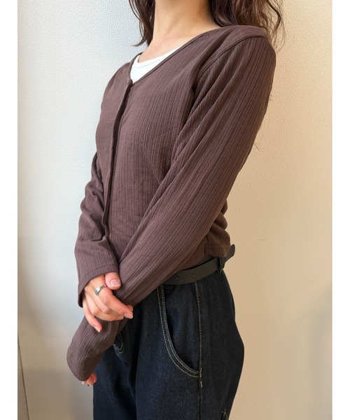 Geeong(ジーオン)の「【ZOZO限定】バイカラー レイヤード カーディガン 長袖(カーディガン/ボレロ・レディース・ブラウン/グレー/ブラック・FREE)」の13枚目の写真