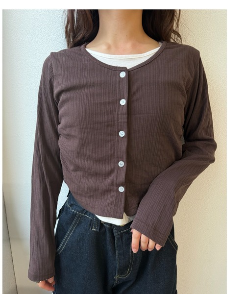 Geeong(ジーオン)の「【ZOZO限定】バイカラー レイヤード カーディガン 長袖(カーディガン/ボレロ・レディース・ブラウン/グレー/ブラック・FREE)」の12枚目の写真