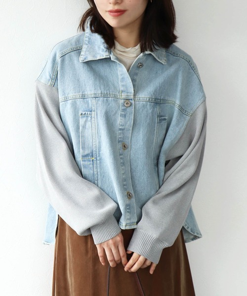 Jines(ジネス)の「ニットドッキングデニムジャケット(デニムジャケット・レディース・ブルー・38)」の7枚目の写真