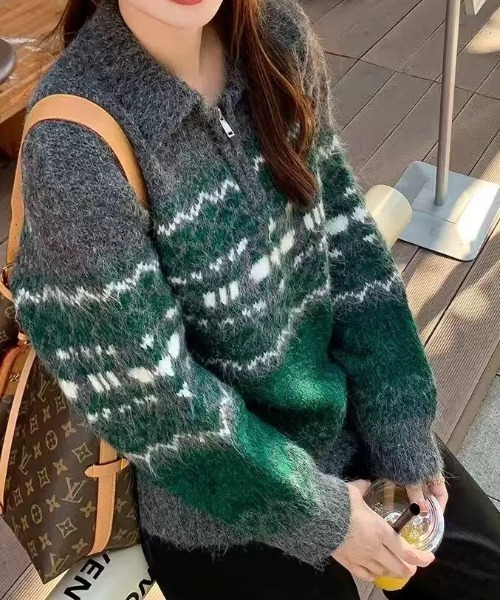 セール】ノルディック柄ハーフジップニットプルオーバー（ニット