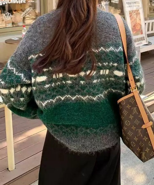 セール】ノルディック柄ハーフジップニットプルオーバー（ニット