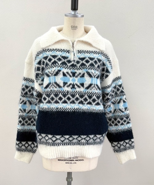 セール】ノルディック柄ハーフジップニットプルオーバー（ニット