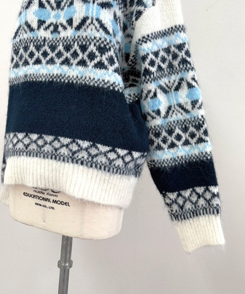 セール】ノルディック柄ハーフジップニットプルオーバー（ニット